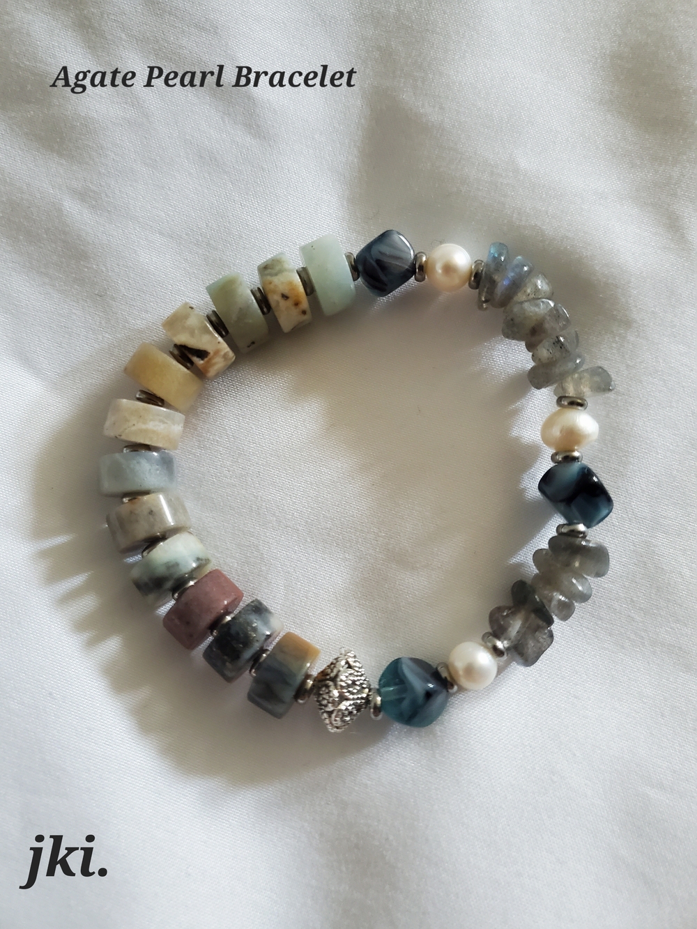 Multicolor Agate Pearl Stretch Bracelet